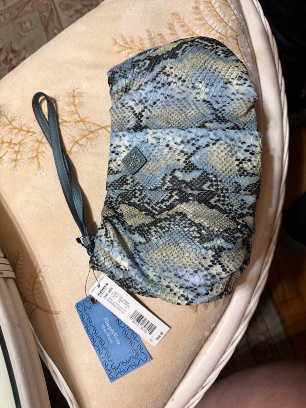 Snake-Print Wristlet Clutch in Blue and Gray